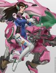  arm_cannon bangs bodysuit boots bracer breasts brown_eyes brown_hair charm_(object) closed_mouth covered_navel d.va_(overwatch) doraemon doraemon_(character) emblem facepaint facial_mark finger_on_trigger from_side gatling_gun gloves gun handgun headphones holding holding_gun holding_weapon light_smile lips lipstick logo long_hair long_sleeves makeup md5_mismatch mecha medium_breasts meka_(overwatch) midair overwatch pauldrons pilot_suit pink_lips pink_lipstick pxvx ribbed_bodysuit shoulder_pads skin_tight solo thigh_boots thigh_strap thighhighs turtleneck watermark weapon web_address whisker_markings white_gloves 
