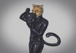  2016 anthro black_fur bondage_mask bulge cheetah deusexmoose feline fur hi_res humanoid_penis male mammal penis penis_outline rubber shiny simple_background solo spots white_fur yellow_eyes yellow_fur 