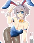  animal_ears aoba_(kantai_collection) bangs beige_background blue_eyes blush bow bowtie breasts bunny_ears bunny_tail bunnysuit cleavage commentary_request detached_collar fake_animal_ears fishnet_pantyhose fishnets goma_(gomasamune) hairband heart highres kantai_collection md5_mismatch medium_breasts open_mouth pantyhose pink_hair ponytail salute short_hair simple_background sketch smile solo tail wrist_cuffs 