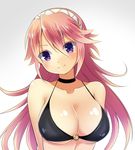  bikini bikini_top black_bikini blush breasts cleavage fire_emblem fire_emblem_if grey_background hairband large_breasts long_hair o-ring o-ring_top pink_hair purple_eyes shira_yu_ki smile soleil_(fire_emblem_if) solo swimsuit upper_body 