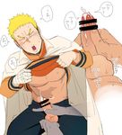  bara blonde_hair cum ejaculation erection eyes_closed handjob itto_(mentaiko) male_focus muscle open_mouth orgasm penis penis_grab shirt_lift sweat tagme testicle_grab testicles undressing wince yaoi 