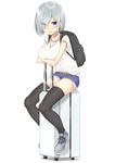  1girl blush breast_hold female hamakaze_(kantai_collection) kantai_collection looking_at_viewer nezumi_doshi short_hair solo thighhighs 