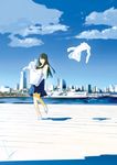  black_eyes black_hair carrying city cloud day laundry_basket long_hair looking_to_the_side loundraw motomachi_cleaning-ya_yokohama_cendrillion photo_background shadow shiraishi_sarasa shirt sky solo walking water wind yokohama_landmark_tower 