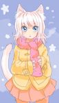  :o animal_ears blue_eyes buttons cat_ears cat_tail coat copyright_request highres mosho pantyhose scarf skirt solo tail white_hair 