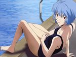  ayanami_rei black_school_swimsuit blue_hair detexted highres looking_back neon_genesis_evangelion non-web_source one-piece_swimsuit pool pool_ladder poolside red_eyes sasaki_atsuko school_swimsuit short_hair sitting solo swimsuit third-party_edit 