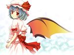  bat_wings blue_hair blush doriruman hat red_eyes remilia_scarlet ribbon solo touhou wallpaper wings 