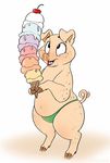  anthro basil_pig belly cherry clothed clothing dessert food fruit hooves ice_cream male mammal open_mouth pig porcine prettypinkpony semi-anthro simple_background slightly_chubby solo speckled standing swimsuit tan_skin tongue topless white_background wide_hips 