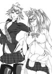  animal_ears antenna_hair bag bell black_legwear black_panties black_shirt blazblue bow breasts carrying_over_shoulder cat_ears cleavage clothes_around_waist covered_nipples from_below garter_belt glasses greyscale hand_on_hip handbag highleg highleg_panties highres huge_breasts jacket jacket_around_waist kokonoe large_breasts long_hair looking_at_another makoto_nanaya midriff miniskirt monochrome multicolored_hair multiple_girls navel necktie no_bra nontan_(nontanexx) open_clothes open_mouth open_shirt panties pince-nez plaid plaid_skirt pleated_skirt puffy_nipples ribbon safety_pin school_uniform shirt short_hair side_slit skirt squirrel_ears thighhighs two-tone_hair unbuttoned unbuttoned_shirt underwear unmoving_pattern unzipped white_background 
