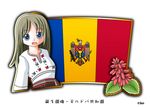  1girl blue_eyes flag long_hair moldova murakami_senami 