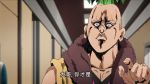  1boy fur_trim green_hair jojo_no_kimyou_na_bouken male_focus pesci pointing pointing_at_viewer yellow_coat 