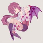  androgynous bat_wings boots collarbone frills full_body lady_bat long_hair looking_at_viewer mermaid_melody_pichi_pichi_pitch open_mouth outstretched_arm pointy_ears ponytail purple_eyes red_hair simple_background smile solo start v-neck wings yaku_monmon 