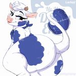  anthro big_butt blue_eyes bovine butt cattle eyelashes female lactaid lactaid_cow looking_back mammal presenting presenting_hindquarters prettypinkpony raised_tail rear_view simple_background solo thick_thighs wide_hips 