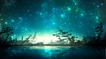  fantasy highres light_rays night night_sky no_humans original reflection scenery sky smile_(qd4nsvik) star star_(sky) starry_sky tanabata tree water 