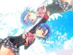  blue_hair brown_eyes dual_persona hairband little_busters! lliissaawwuu2 multiple_girls nishizono_midori nishizono_mio rotational_symmetry school_uniform short_hair siblings smile twins 