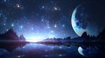  full_moon highres light_rays moon night night_sky no_humans original reflection scenery sky smile_(qd4nsvik) water 