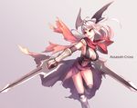 assassin_cross breasts dagger demon_wings dual_wielding english holding jamadhar large_breasts long_hair pointy_ears ragnarok_online red_eyes scarf solo weapon white_hair wings yellowpaint. 