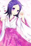  bad_id bad_pixiv_id black_hair flower fujirri japanese_clothes kimono leaf mikami_ai mirai_nikki open_mouth purple_eyes solo 