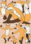  action_pose anthro barefoot bed canine clothing dress_shirt featureless_crotch flat_colors fox front_view grin guide_lines japanese_text jumping male mammal manmosu_marimo multiple_poses navel nipples nude on_bed plantigrade pose rear_view shirt sitting sketch_page sleeping solo text walking 