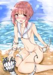  1girl beach bikini blush breasts groin kantai_collection navel ocean red_hair riyo_(ryon_96) sideboob z3_max_schultz_(kantai_collection) 