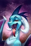 2016 bat_wings blue_scales dragon edit female friendship_is_magic half-closed_eyes hi_res horn looking_at_viewer membranous_wings my_little_pony ponythroat princess_ember_(mlp) saliva scales scalie sharp_teeth solo teeth tongue tongue_out wings 