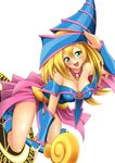  bare_shoulders blonde_hair blue_footwear blush blush_stickers boots breasts choker cleavage dark_magical_circle dark_magician_girl duel_monster green_eyes hat jampen large_breasts long_hair open_mouth pentacle pentagram smile solo staff wizard_hat yuu-gi-ou yuu-gi-ou_duel_monsters 