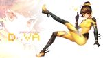  alternate_color alternate_costume arm_at_side artist_name b.va_(overwatch) bangs black_gloves bodysuit boots breasts brown_eyes brown_hair character_name closed_mouth copyright_name d.va_(overwatch) gauntlets gloves hair_bun hand_up headgear heart highres leg_up lips looking_at_viewer medium_breasts nal_(nal's_pudding) overwatch pauldrons pink_lips ribbed_bodysuit short_hair shoulder_pads simple_background skin_tight solo spiked_gauntlets spoken_heart turtleneck yellow_bodysuit 