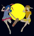  aimai-me animal_ears bad_id bad_twitter_id blonde_hair bloomers blue_dress blue_hair bunny_ears dango dress ear_clip flat_cap floppy_ears food full_moon hat kine long_hair mallet moon multiple_girls night open_mouth red_eyes ringo_(touhou) seiran_(touhou) shirt short_dress short_hair shorts smile touhou underwear wagashi 