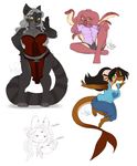  anthro cephalopod clothed clothing corset eyewear feline female glasses horn kittydee lagomorph lingerie loincloth looking_at_viewer male mammal marine multiple_images octopus rabbit simple_background sitting smile standing white_background 