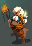  anthro barefoot belly big_breasts breasts buxbi buxbi_(character) cleavage clothed clothing digitigrade druid feline female fur hair magic_user mammal orange_fur overweight simple_background skimpy solo staff thick_thighs tiger tribal_spellcaster video_games voluptuous warcraft white_hair wide_hips 