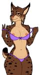  2016 anthro bra breasts brown_fur clothing feline female fur lynx mammal nipples porin solo spots thong underwear 