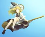  blonde_hair bloomers bow braid broom broom_riding funnyfunny hair_bow hat hat_bow kirisame_marisa long_hair side_braid sidesaddle solo touhou underwear witch_hat yellow_eyes 