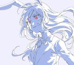 aimai-me animal_ears blazer bunny_ears collared_shirt crescent crescent_moon_pin jacket long_hair monochrome necktie red_eyes reisen_udongein_inaba shirt solo spot_color touhou upper_body 