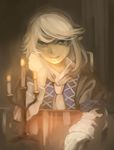  arm_support blonde_hair candle dark elbow_rest glowing green_eyes highres mizuhashi_parsee nurupo_(abooon) pointy_ears scarf solo touhou 