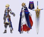  armor artoria_pendragon_(all) blue_cape cape fate/stay_night fate_(series) helmet multiple_views saber sword todee variations weapon 