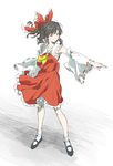  aimai-me ascot bad_id bad_twitter_id black_hair bow brown_eyes detached_sleeves full_body hair_bow hair_tubes hakurei_reimu mary_janes nontraditional_miko pointing shoes short_hair socks solo standing touhou white_background wide_sleeves 