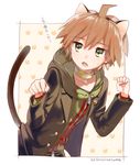  ahoge animal_ears bad_id bad_twitter_id brown_hair cat_ears danganronpa danganronpa_1 hood hoodie male_focus naegi_makoto school_uniform shirakino solo 