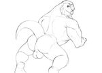  all_fours anthro anthrofied anus backsack balls barefoot black_and_white butt chesnaught inviting line_art looking_at_viewer looking_back male mammal monochrome muscular nintendo nude perineum plantigrade pok&eacute;mon raised_tail rear_view seyrmo sketch solo video_games 