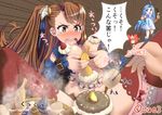  :3 :d ahoge banana banana_popsicle beatrix_(granblue_fantasy) blue_eyes blue_hair blush boots bow bow_panties breasts brown_eyes brown_hair chain chocolate_banana chopsticks cleavage cuffs dress egg eue food food_on_body fruit granblue_fantasy hair_ornament handcuffs knee_boots large_breasts long_hair lyria_(granblue_fantasy) multiple_girls no_bra nyotaimori open_mouth panties panties_around_one_leg pink_panties ponytail round_teeth scarf sleeveless sleeveless_dress smile spread_legs steam striped striped_scarf tears teeth thighhighs thumbs_up torn_clothes translation_request twitter_username underwear vee_(granblue_fantasy) very_long_hair white_dress wings 