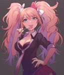  blood blue_eyes breasts cleavage danganronpa enoshima_junko large_breasts licking long_hair nail_polish necktie red_nails sleeves_rolled_up smile solo spoilers spoon twintails veryberry00 