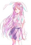  aimai-me animal_ears bad_id bad_twitter_id bunny_ears closed_mouth collared_shirt cowboy_shot expressionless long_hair pink_hair red_eyes reisen_udongein_inaba shirt sketch skirt solo touhou white_background 