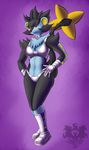  2016 anthro armor collar female luxary nintendo plate pok&eacute;mon quakehoof simple_background skimpy_armor video_games 