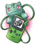  artist_request bulbasaur creatures_(company) fangs game_boy game_freak gen_1_pokemon handheld_game_console holding looking_at_viewer nintendo no_humans pixelated plant pokemon pokemon_(creature) pokemon_(game) pokemon_rgby red_eyes screen simple_background source_request vine_whip vines white_background 