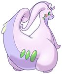  alpha_channel ambiguous_gender blush feral goodra green_eyes jetfrozen looking_at_viewer looking_back nintendo pok&eacute;mon simple_background slime solo thick_tail transparent_background video_games 
