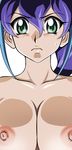  1girl blue_hair breasts glamour_works green_eyes long_hair nipples nude ponytail serena_(yuu-gi-ou_arc-v) serious yu-gi-oh! yuu-gi-ou_arc-v 