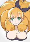  10s 1girl bangs big_hair black_hairband bow breasts cleavage eyebrows_visible_through_hair female green_eyes hair_bow hairband large_breasts long_hair looking_at_viewer melie miumi-chan orange_hair radiant simple_background sketch smile solo 