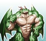  abs biceps dragon fin green_skin horn invalid_tag kuroma looking_at_viewer male muscular nude pecs pose quads reptile scalie sharp_teeth sixpack smile solo spikes teeth triceps wings 