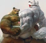  abs anal anal_penetration animal_genitalia anthro balls bdsm bear belly biceps big_biceps big_muscles black_nose brown_eyes brown_fur butt canine cum cum_on_self cum_on_stomach dog duo erection front_view fur green_eyes grizzly_bear hi_res humanoid_penis male male/male mammal manly mature_male messy muscular muscular_male nipples nude partially_retracted_foreskin pecs penetration penis pose precum relaxing sex simple_background sitting size_difference sleez smaller_male spread_legs spreading tongue tongue_out uncut vein veiny_penis white_background white_fur 