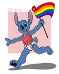  6/26 anthro anthrofied barefoot briefs bulge clothing cub disney english_text flat_colors lilo_and_stitch looking_at_viewer male open_mouth rainbow_flag rainbow_symbol running shirt smile solo stitch tank_top teeth text tonio_(artist) underwear young 