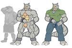  2016 abs anthro beard big_muscles body_hair brown_eyes clothed clothing drill eyewear facial_hair glasses happy_trail horn jewelry kingdomheartskeeper kingdomxathers looking_at_viewer male mammal muscular muscular_male necklace nintendo pants pecs pok&eacute;mon pok&eacute;morph rhydon shirt solo video_games 