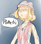  artist_request blonde_hair blue_eyes collarbone disgust english furrowed_eyebrows glaring hair_between_eyes hat pokemon red_shirt ribbon serena_(pokemon) shirt simple_background sketch solo source_request speech_bubble 